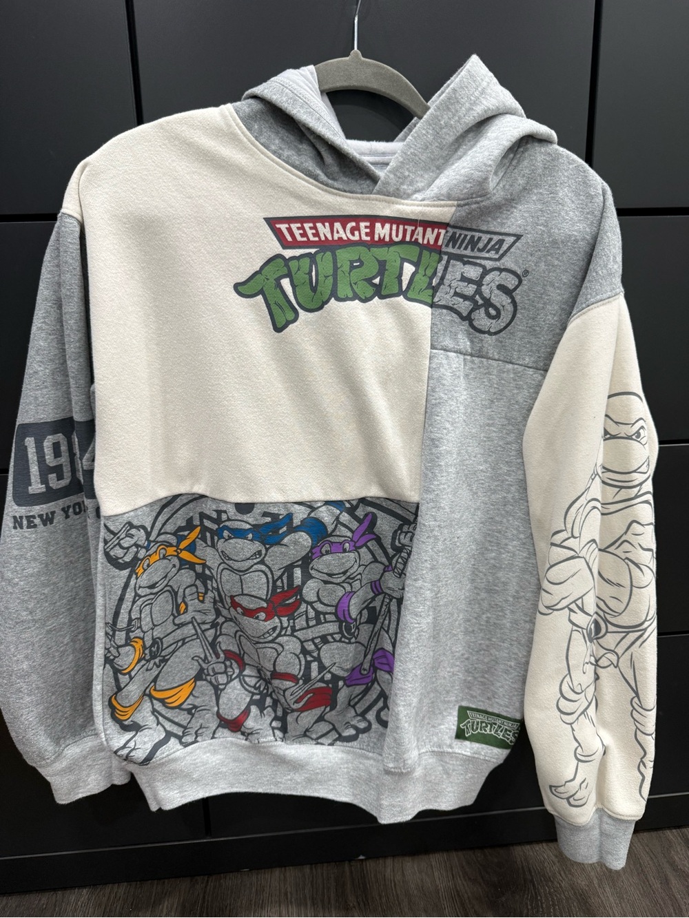 Colorblock Hoodie Sweater - Gray/Cream